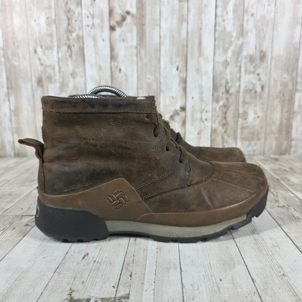 Columbia Waterproof Omni-Heat Brown Leather Lace Up Ankle‎ Duck Boots BL3862-255